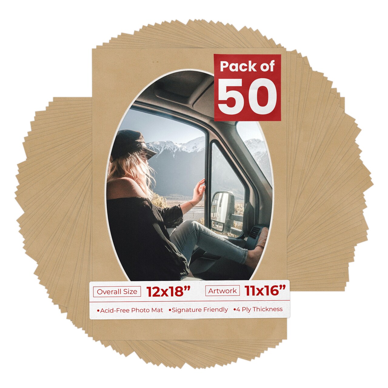 Beige Suede Mat Board for 12x18 Frames - Oval Opening for 11x16 Photos